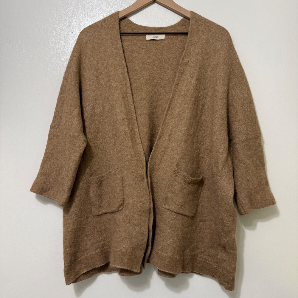Storq Mama BB Baby Alpaca Knit Nursing Cardigan Sweater Beige Tan XS/S Peru